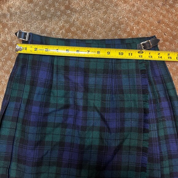 VTG Blarney Woollen Mills Kilt Skirt Blue Green Plaid Tartan Irish Wool Pleated - Picture 6 of 11